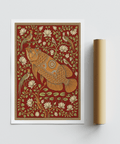 Patterned fish wall art print with medallion details and scrolling vines