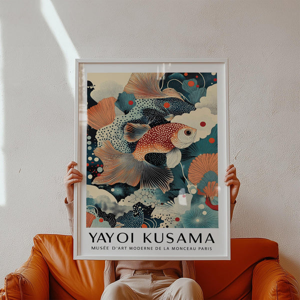 Fish wall art decor featuring flowing fins and circular botanical patterns