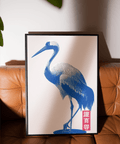 Crane Wall Art with red and blue tones for bedroom poster