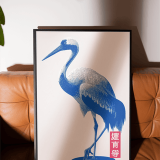 Crane Wall Art with red and blue tones for bedroom poster