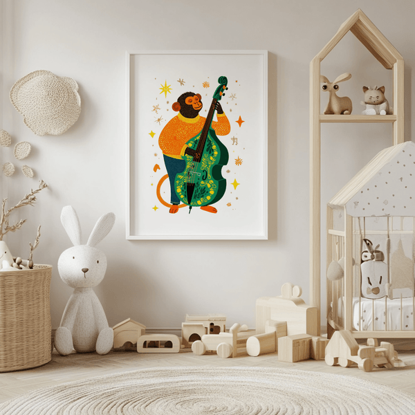 Musical Monkey Art Print, multicolored, ideal for living room wall art