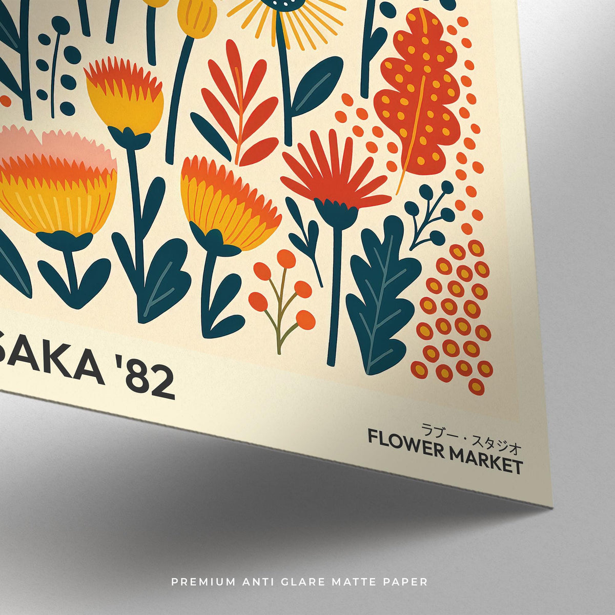 Colorful Wall Art Flowers in vintage illustration style
