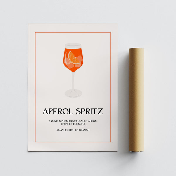 Elegant kitchen wall art with a stylish wine glass of Aperol Spritz.