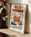 Old Fashioned Art Print in Blue tones for cocktail-themed living room art print