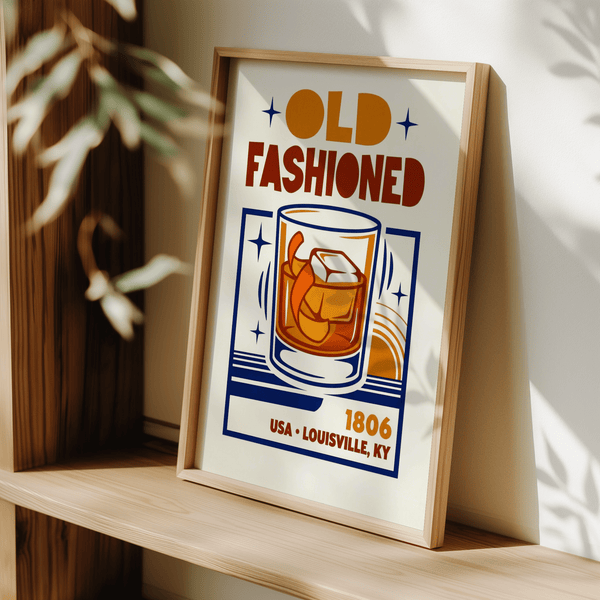 Old Fashioned Art Print in Blue tones for cocktail-themed living room art print