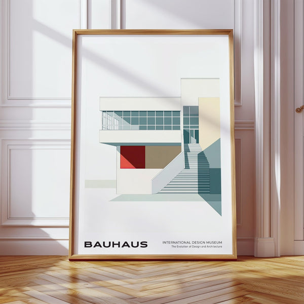 Architecture posters featuring Bauhaus staircase and gridded windows.