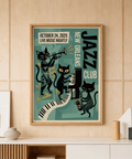 Close-up of trumpet-playing cat on a jazz club wall art print