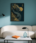 Chinese Dragon Art Print traditional blue and gold for lounge