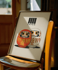 Minimalist Daruma Doll Print with yellow accents for office