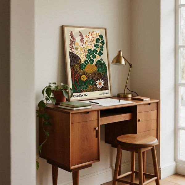 Botanical wall decor featuring clovers and a daisy in wildflower art prints.