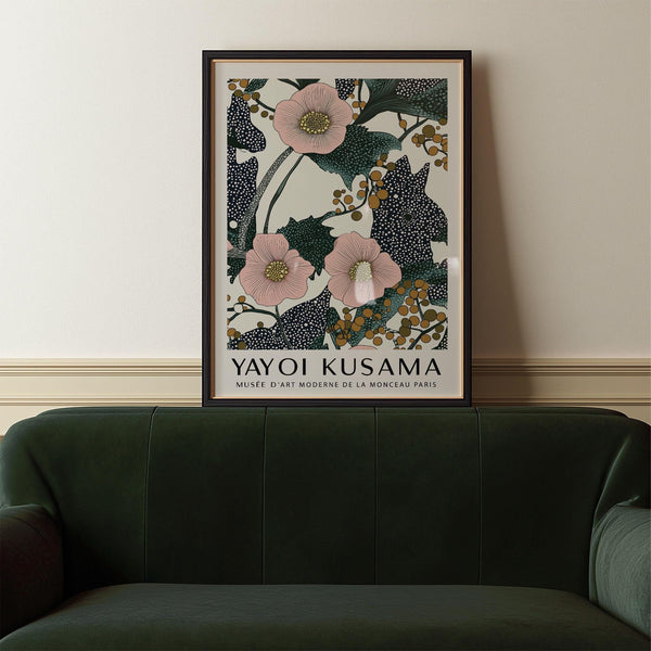 Pink wall art for bedroom with gold centers and graphic botanical textures