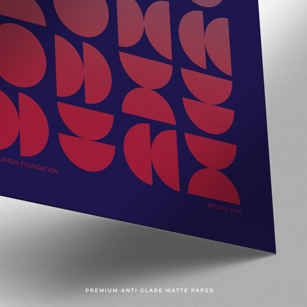 Symmetrical graphic design poster with layered semi-circles and curves.