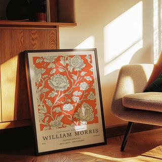 Peony-themed vintage flower art with bold color for living rooms