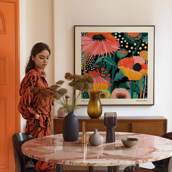 Modern floral wall hanging ideal for adding energy to living rooms