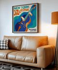 Vintage-inspired New York Jazz Festival Art Print in Orange and Beige for den wall art