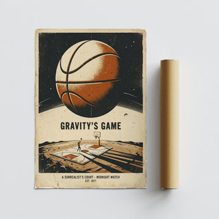 Cinematic basketball court illustration set in cosmic night landscape