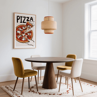 Pizza Art Print showing pizza slice in orange, red, and black