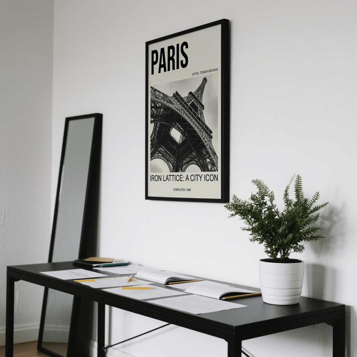 Paris Eiffel Tower Print close up of upward beams and archive date 1889
