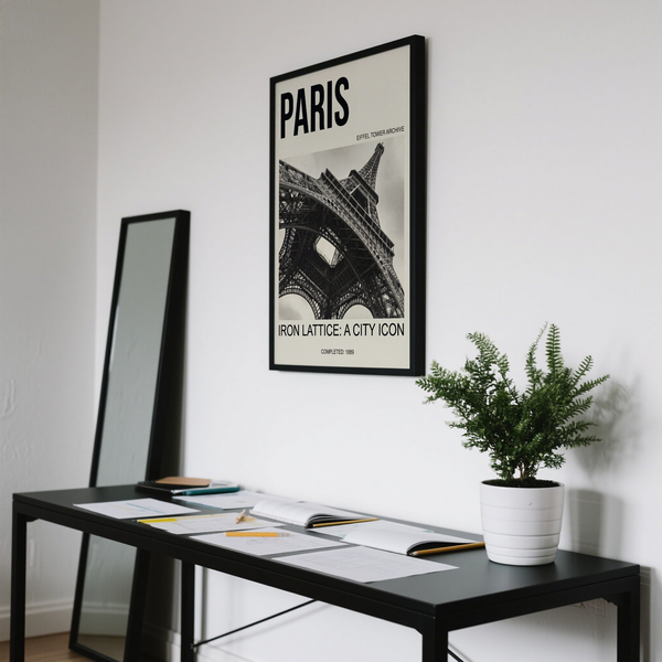 Paris Eiffel Tower Print close up of upward beams and archive date 1889