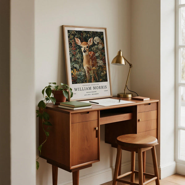 Forest Art Print featuring deer surrounded by classic woodland flora.