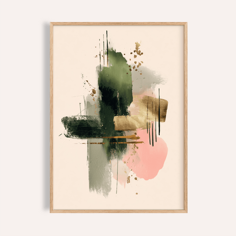 Contemporary Art Poster in Green and Beige for living room wall art