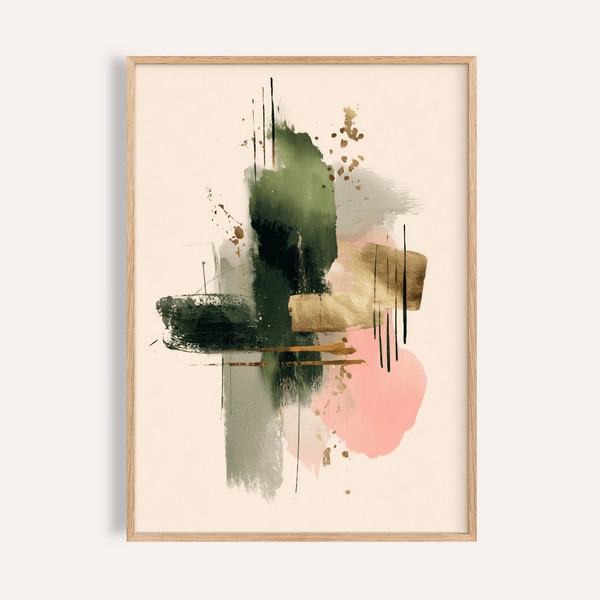Contemporary Art Poster in Green and Beige for living room wall art