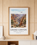 Illustrated Grand Canyon wall art print with birds in the sky and river canyon view