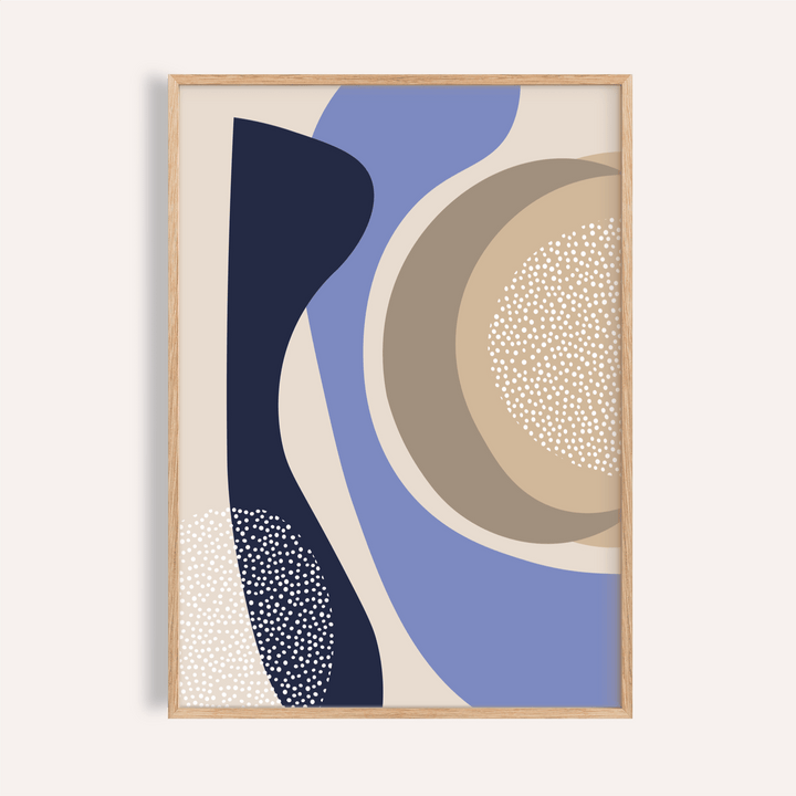 Abstract curves wall art print with concentric circles and dotted texture