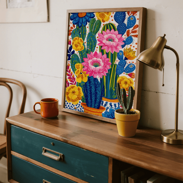 Colorful Botanical Wall Art in green and blue for modern living room poster decor