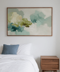 Minimalist Abstract Tree Art Print in Green, Beige, and White for hallway