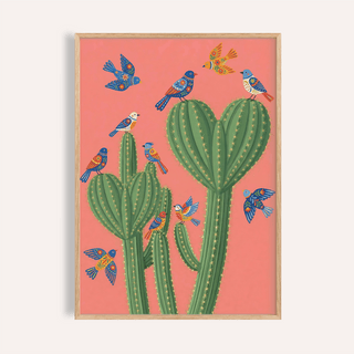 Cactus Poster Print wall art with green and pink for living room