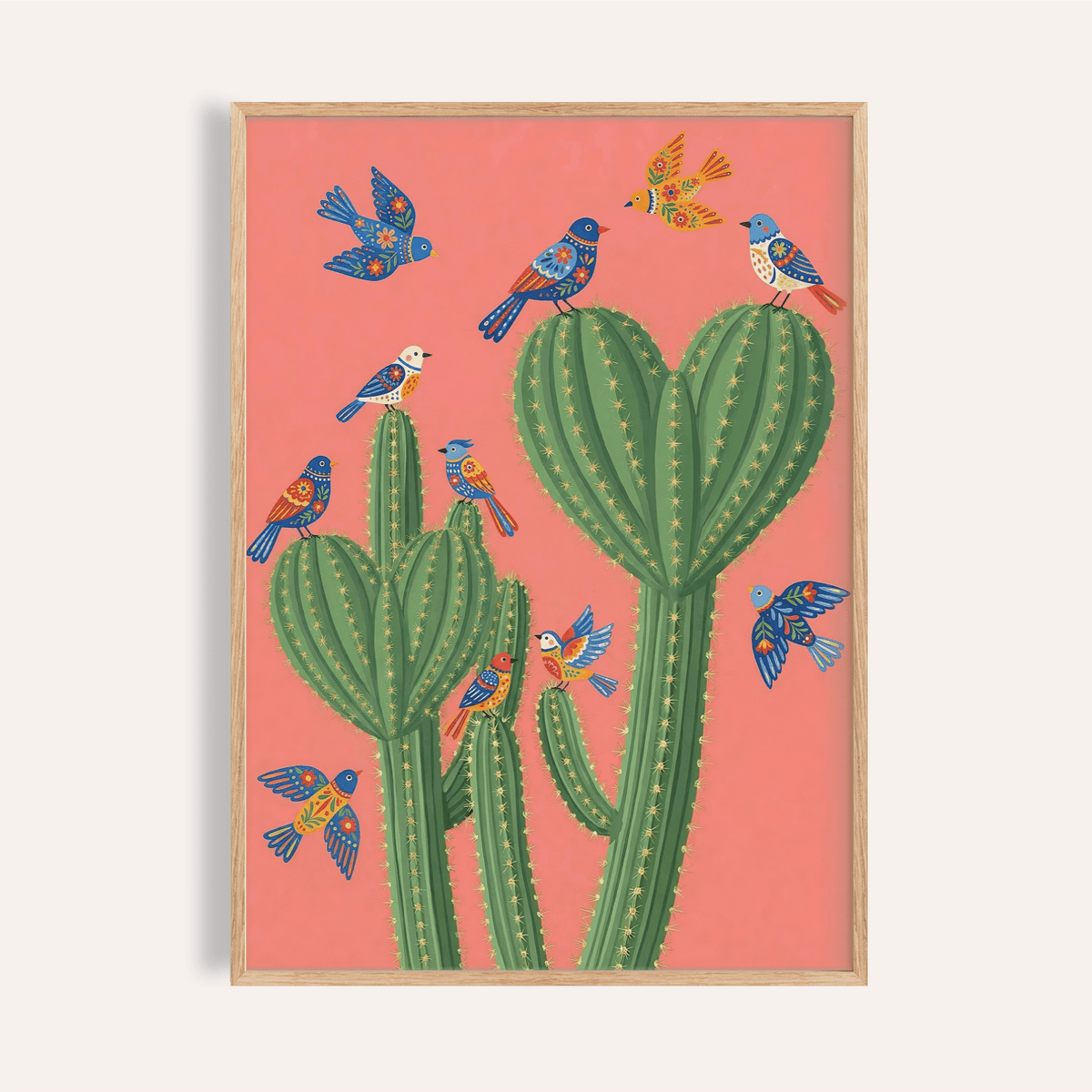 Cactus Poster Print wall art with green and pink for living room