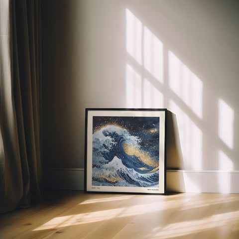 Japanese wave wall art featuring bold ocean textures.