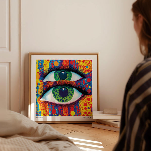 Contemporary colorful pop art inspired by Yayoi Kusama for gallery walls