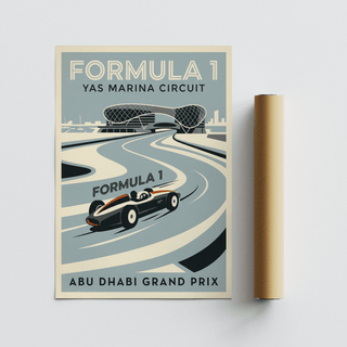 Full composition Formula 1 Wall Art poster with headline text, race car, and winding circuit