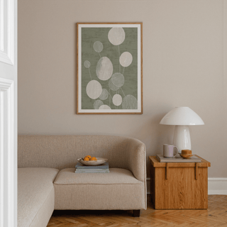 Minimalist Botanical Art Print with clustered circular leaves and negative space