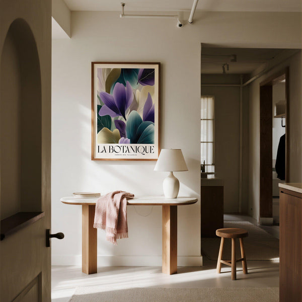 Botanical plant poster featuring violet and beige foliage