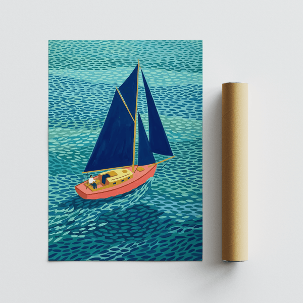 Colorful Sailboart Poster in Blue, Pink, Green, perfect for office decor art print