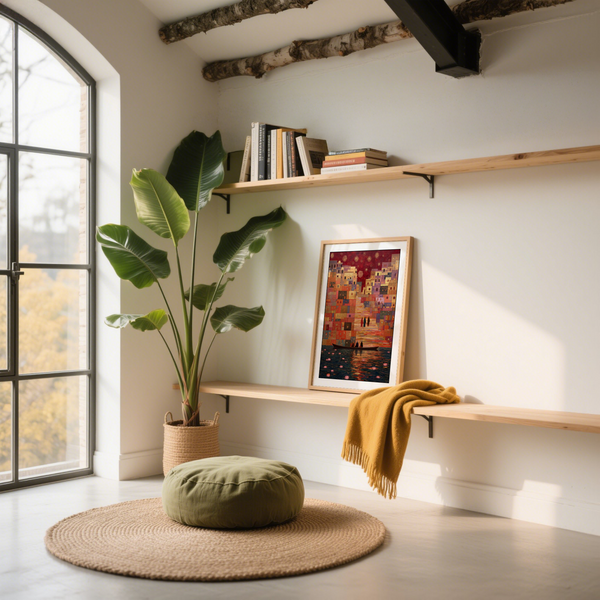 Varanasi Art Print full composition with circular ornamental motifs in the sky