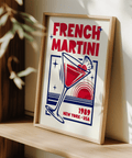 French Martini Art Print in Blue and Red colors, living room art print