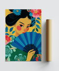 Geisha Pop Art multicolored print for entryway, sophisticated wall art poster