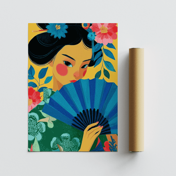 Geisha Pop Art multicolored print for entryway, sophisticated wall art poster