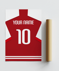 Personalised Arsenal Football Shirt Poster with clean typography, YOUR NAME label, and big number 10