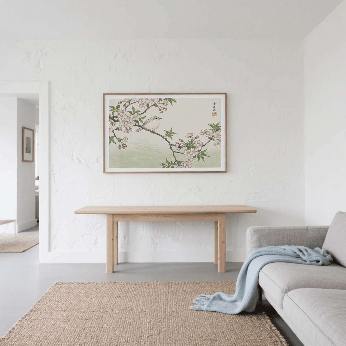 Bird Cherry Blossom Art Print poster featuring Green leaves and Pink buds