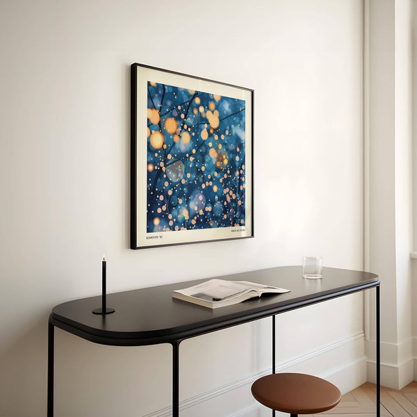 Glowing orbs and branches featured in Kusama-style modern painting prints