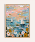Sailboat Wall Art in Blue and Pink for living room poster