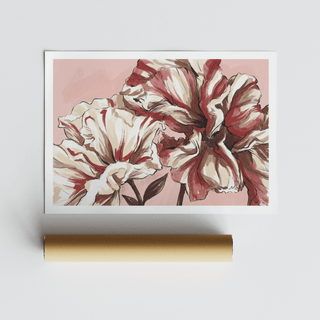 Modern botanical wall art poster with overlapping flowers and leaves