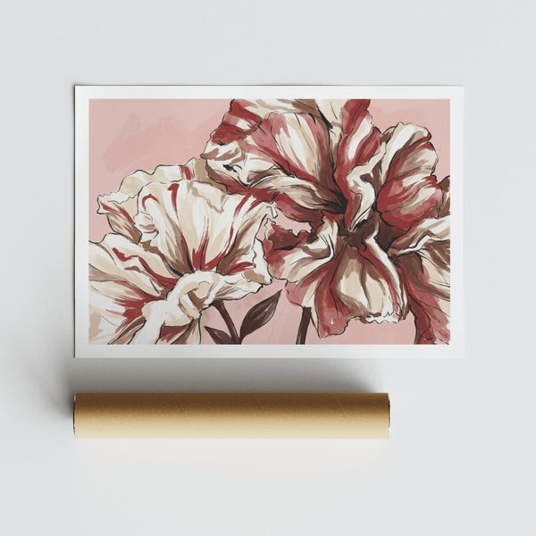 Modern botanical wall art poster with overlapping flowers and leaves