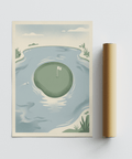 Textured 18th Hole Wall Art with island green, water ripples, and beige border