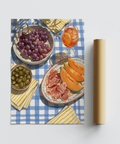Blue and multicolored Picnic Decor Wall Art perfect for kitchen décor